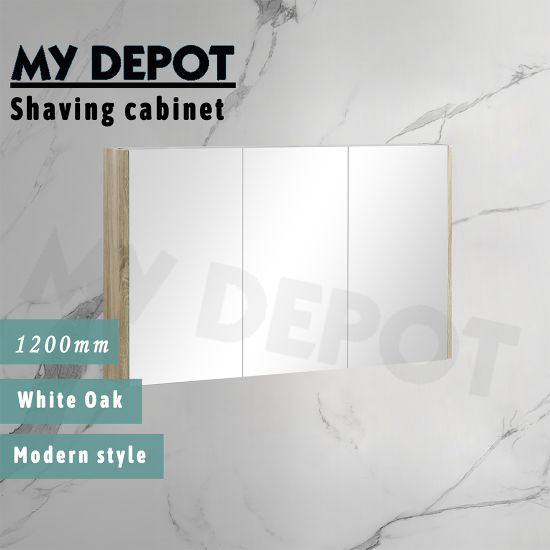 1200L*150D*720HMM Pencil Mirror White Oak MDF 3 Doors Shaving Cabinet