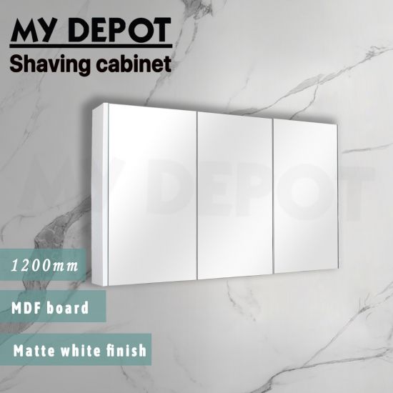 1200L*150D*720HMM Pencil Mirror Matte White MDF 3 Doors Shaving Cabinet