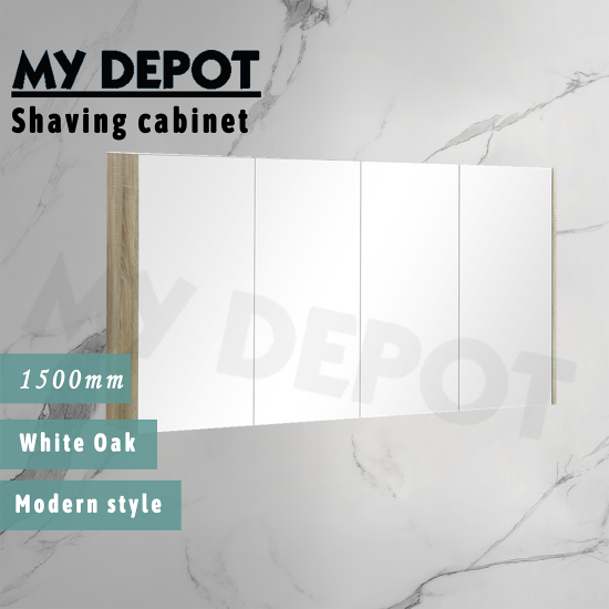 1500L*150D*720HMM Pencil Mirror White Oak MDF 4 Doors Shaving Cabinet