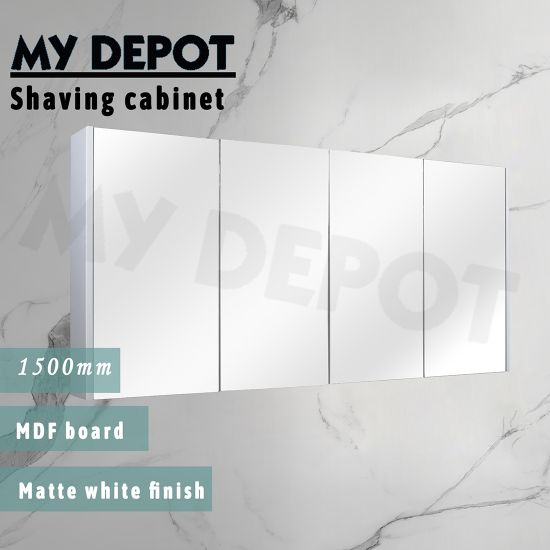 1500L*150D*720HMM Pencil Mirror Matte White MDF 4 Doors Shaving Cabinet