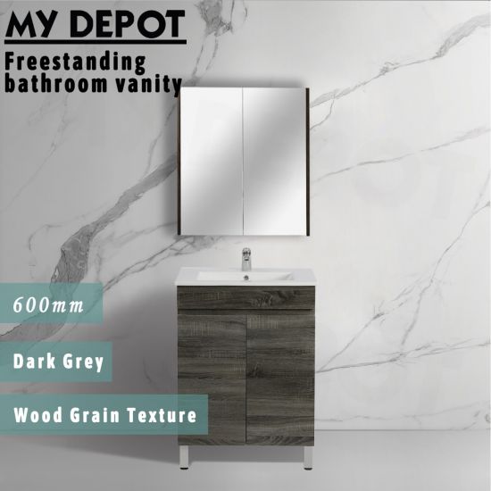 600L*850H*360DMM Dark Grey MDF Bathroom Vanity 2 Doors Free Standing