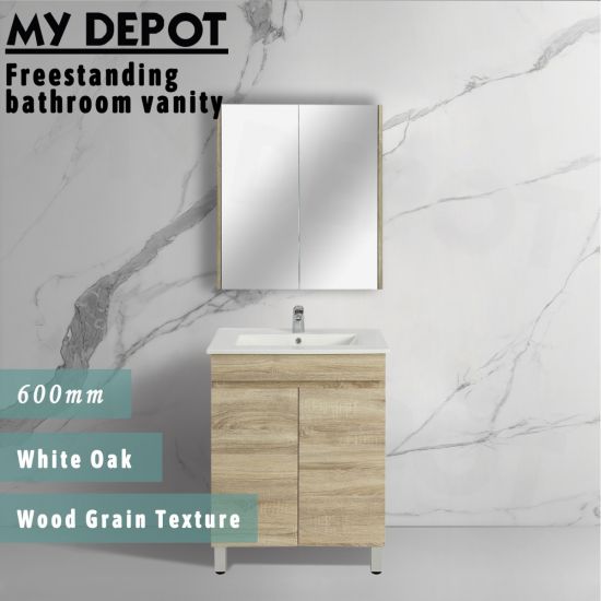 600L*850H*460DMM White Oak MDF Bathroom Vanity 2 Doors Free Standing
