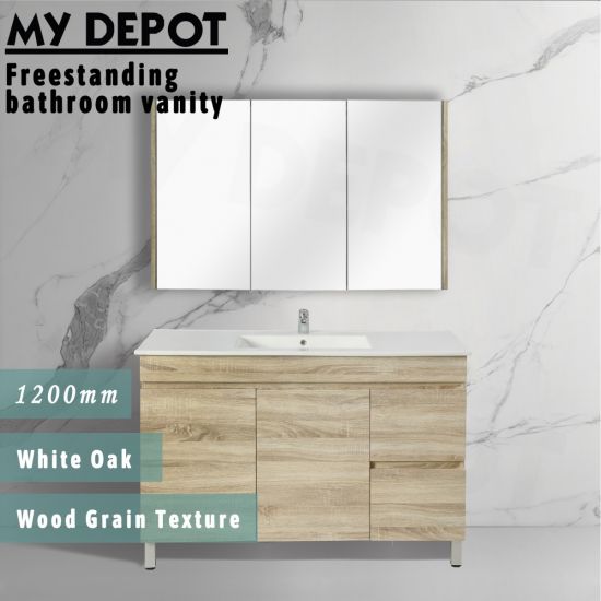 1200L*850H*460DMM Matte WhiteWhite MDF Bathroom Vanity Right Drawers  Free Standing