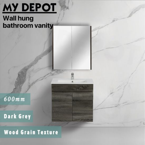 600L*500H*460DMM Dark grey MDF Bathroom Vanity 2 Doors Wall Hung