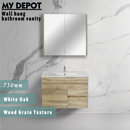 750L*500H*460DMM White Oak MDF Bathroom Vanity Right Drawers Wall Hung