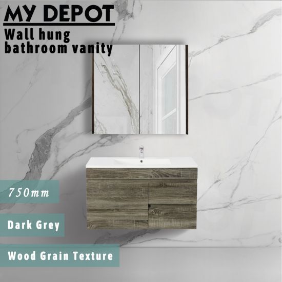 750L*500H*460DMM Dark grey MDF Bathroom Vanity Right Drawers Wall Hung