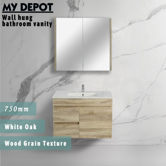 750L*500H*360DMM White Oak MDF Bathroom Vanity Left Drawers Wall Hung