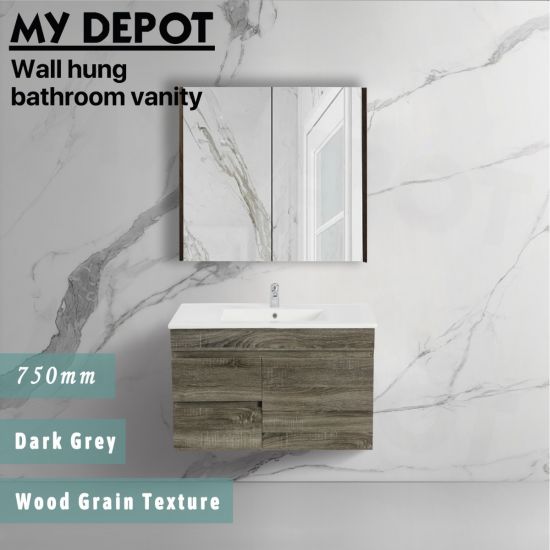 750L*500H*360DMM Dark grey MDF Bathroom Vanity Left Drawers Wall Hung