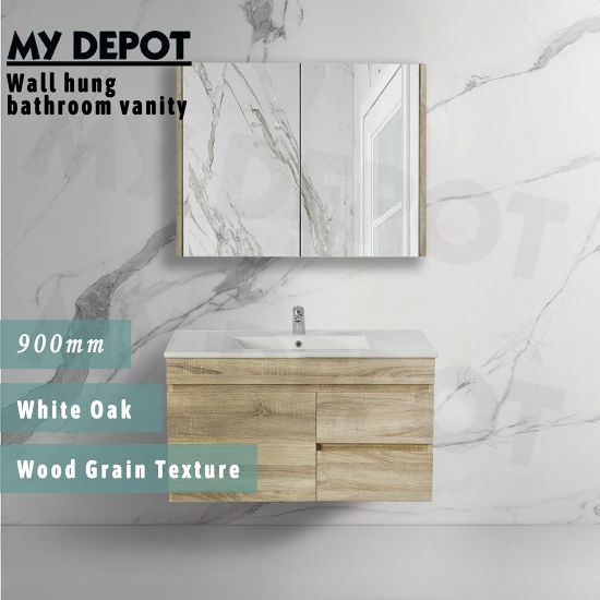 900L*500H*460DMM White Oak MDF Bathroom Vanity Right Drawers Wall Hung