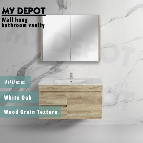 900L*500H*460DMM White Oak MDF Bathroom Vanity Left Drawers Wall Hung