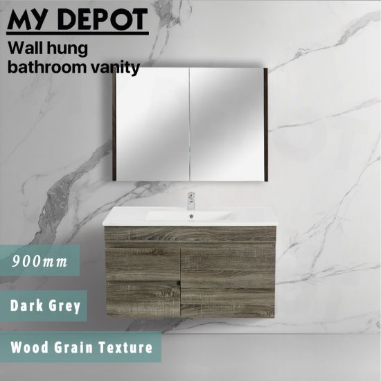 900L*500H*460DMM Dark grey MDF Bathroom Vanity Left Drawers Wall Hung