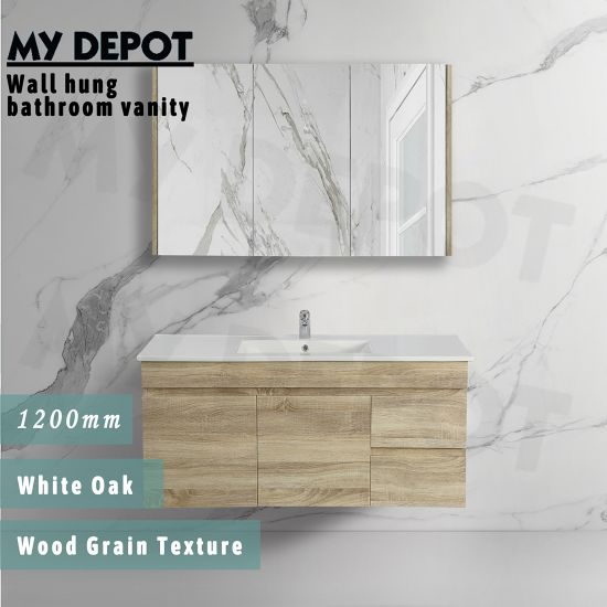 1200L*500H*460DMM White Oak MDF Bathroom Vanity Right Drawers  Wall Hung