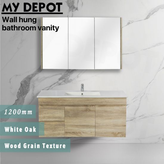 1200L*500H*460DMM White Oak MDF Bathroom Vanity Left Drawers  Wall Hung