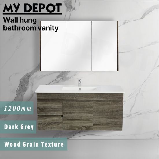 1200L*500H*460DMM Dark grey MDF Bathroom Vanity Left Drawers  Wall Hung