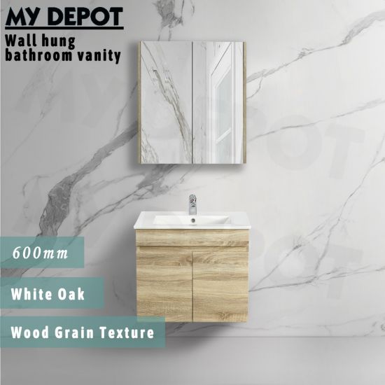 600L*500H*360DMM White Oak MDF Bathroom Vanity 2 Doors Wall Hung