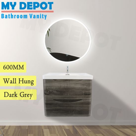 600L*550H*460DMM Dark grey MDF Bathroom Vanity 2 Doors ARC Wall Hung