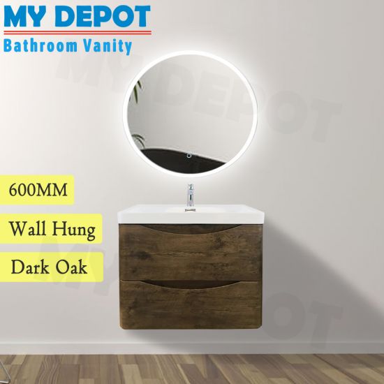 600L*550H*460DMM Dark Oak MDF Bathroom Vanity 2 Doors ARC Wall Hung