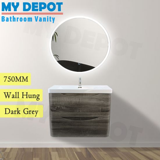 750L*550H*460DMM Dark grey MDF Bathroom Vanity 2 Doors ARC Wall Hung