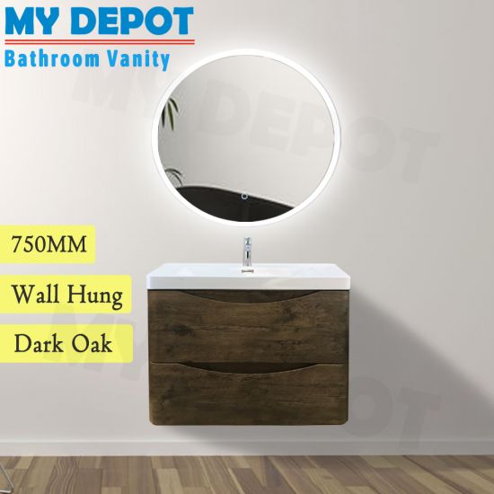 750L*550H*460DMM Dark Oak MDF Bathroom Vanity 2 Doors ARC Wall Hung