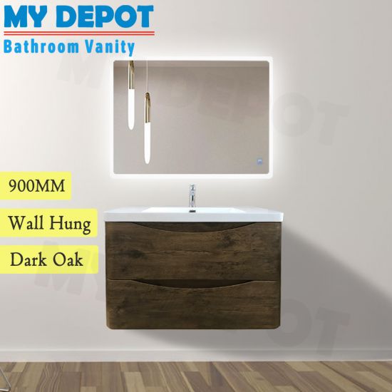 900L*550H*460DMM Dark Oak MDF Bathroom Vanity 2 Doors ARC Wall Hung