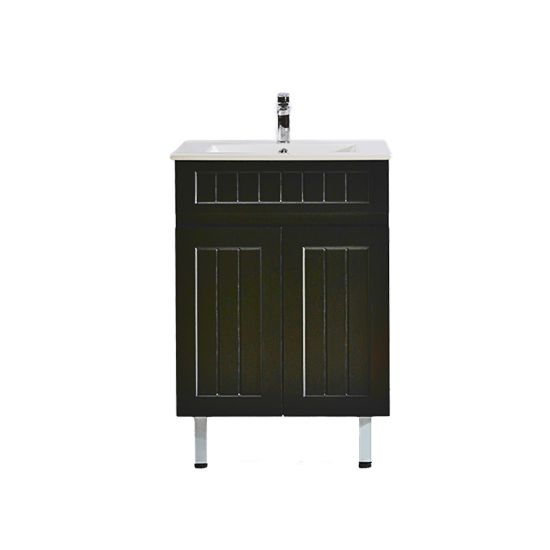 600mm Matte Black Freestanding Bathroom Vanity Cabinet with Legs Two Doors