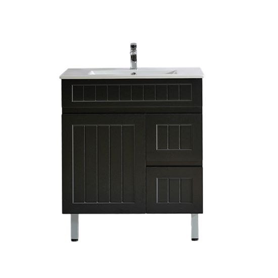 750mm Matte Black Freestanding Bathroom Vanity Cabinet with Legs Right Drawers