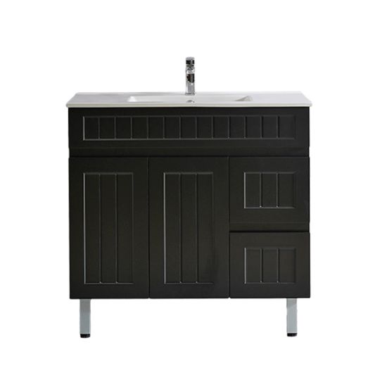 900mm Matte Black Freestanding Bathroom Vanity Cabinet with Legs Right Drawers