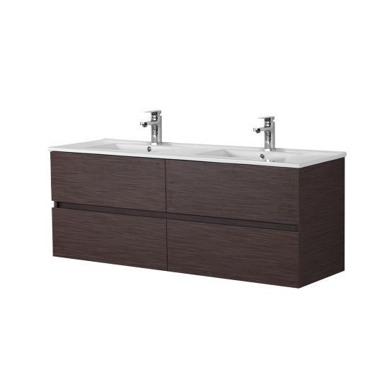 1200*460*560mm Stella Walnut Wall Hung Bathroom Vanity 4 Drawers Double Bowl (Cabinet Only)