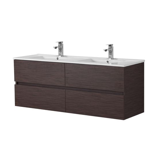 1500*460*560mm Stella Walnut Wall Hung Bathroom Vanity 4 Drawers Double Bowl (Cabinet Only)