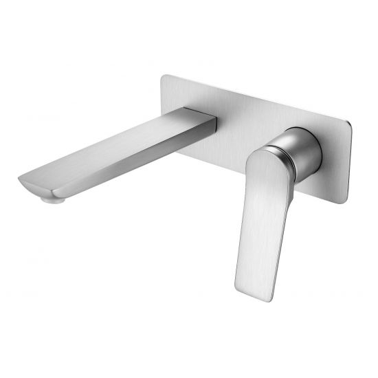 Rushy Square Brushed Nickel Wall Mixer With Spout