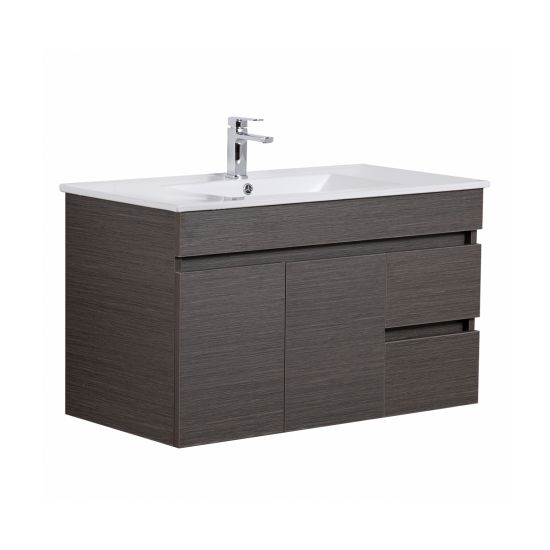 Evie 900*460*555mm Dark Brown Wall Hung Bathroom Vanity Right Hand Drawers(Cabinet Only)