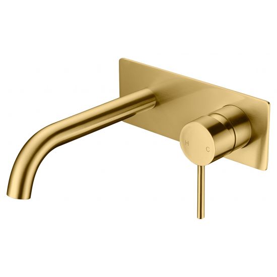 Hali Wall Basin Mixer Curved Spout Brushed Gold