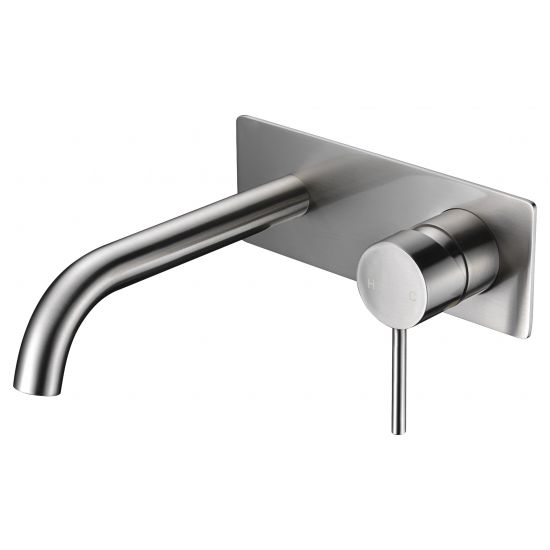 Hali Wall Basin Mixer Curved Spout Brushed Nickel