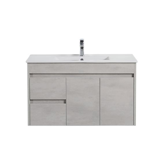 900*460*525mm Polywood Concrete Grey Wall Hung Bathroom Vanity Left Drawer (Cabinet Only)