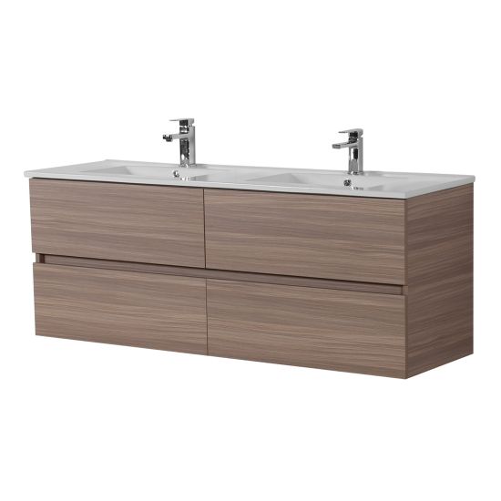 1500*460*560mm Stella Oak Wall Hung Bathroom Vanity 4 Drawers Double Bowl (Cabinet Only)