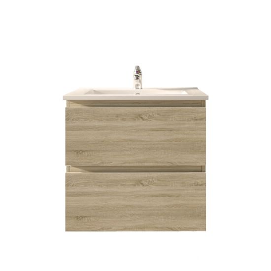 600L*520H*460DMM White Oak MDF Bathroom Vanity 2 Drawers Wall Hung 
