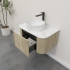 Kiama 750mm White Oak 1 Drawer Curved Wall Hung Fluted Bathroom Vanity