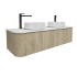 Kiama 1500mm White Oak 2 Drawers Curved Wall Hung Fluted Bathroom Vanity