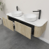 Kiama 1500mm White Oak 2 Drawers Curved Wall Hung Fluted Bathroom Vanity