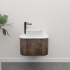 Kiama 600mm Dark Oak 1 Door Curved Wall Hung Fluted Bathroom Vanity