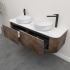 Kiama 1500mm Dark Oak 2 Drawers Curved Wall Hung Fluted Bathroom Vanity