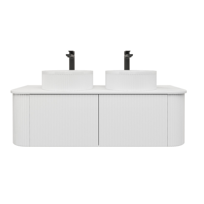 Kiama 1200mm Matte White 2 Drawers Curved Wall Hung Fluted Bathroom Vanity