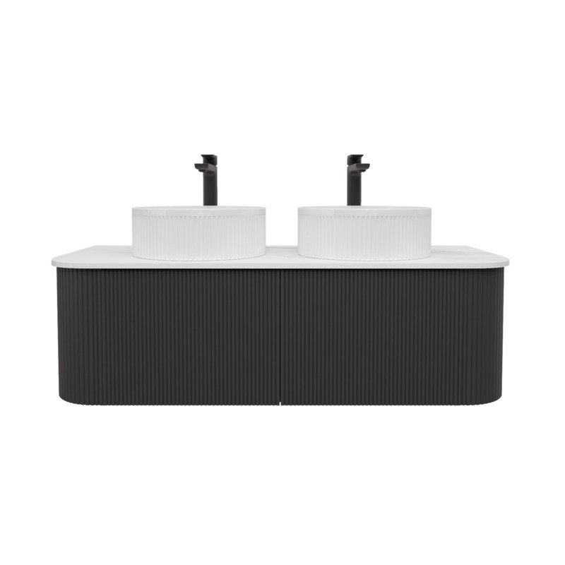 Kiama 1200mm Matte Black 2 Drawers Curved Wall Hung Fluted Bathroom Vanity
