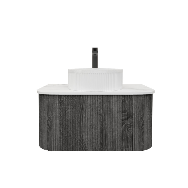 Kiama 750mm Dark Grey 1 Drawer Curved Wall Hung Fluted Bathroom Vanity