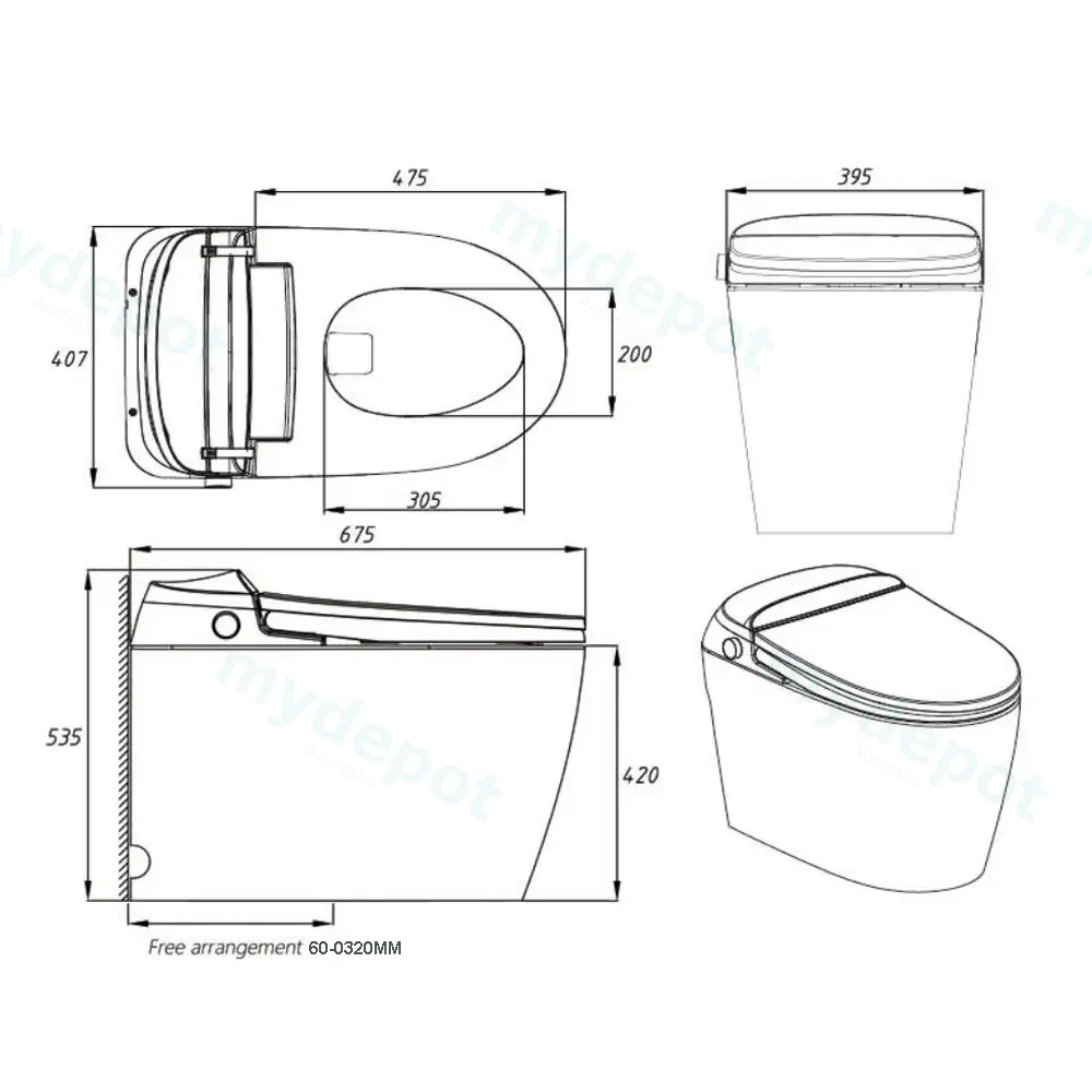 675*395*495mm White Free Arrangement Instant Heating Smart Toilet view 2