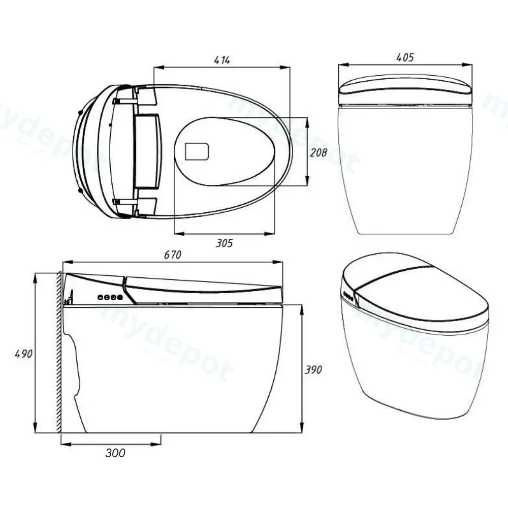670*405*490mm White Instant Heating Jet Siphon Flushing Smart Toilet view 2