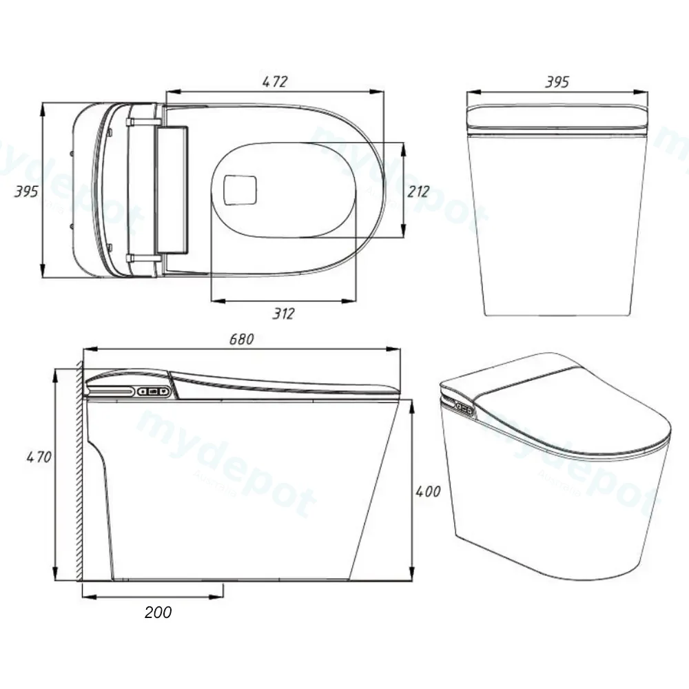 684*390*473mm Matte Grey Instant Heating Jet Siphon Type Flushing Smart Toilet view 2