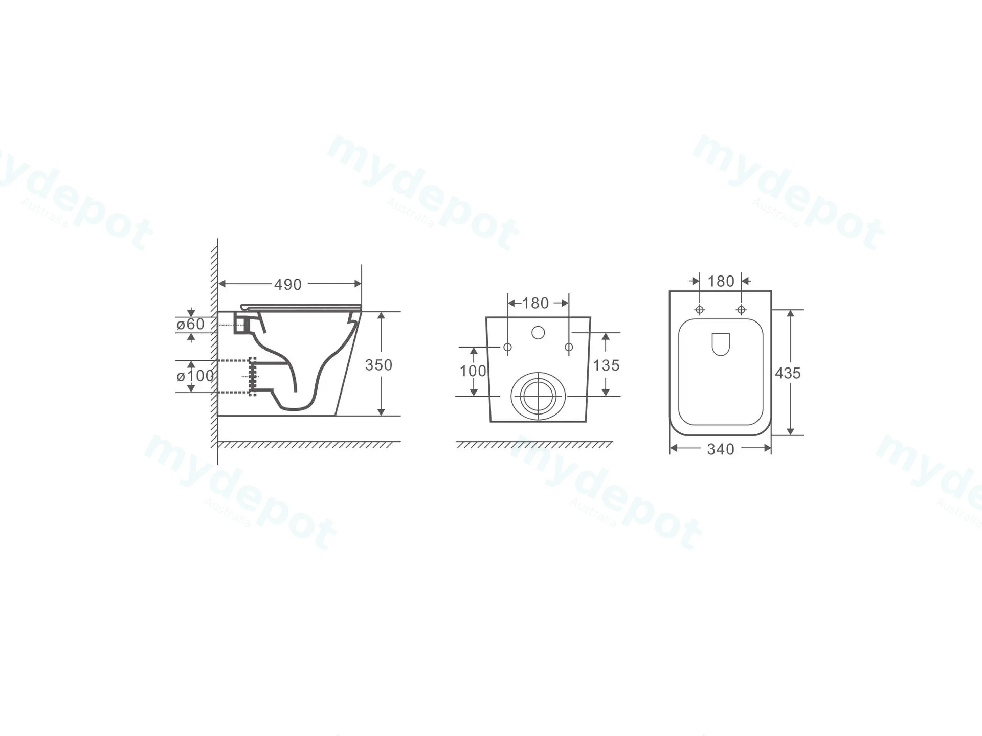 490*345*355mm Enox66 Wall Hung Pan Rimless With Thick Uf Seat Cover view 4