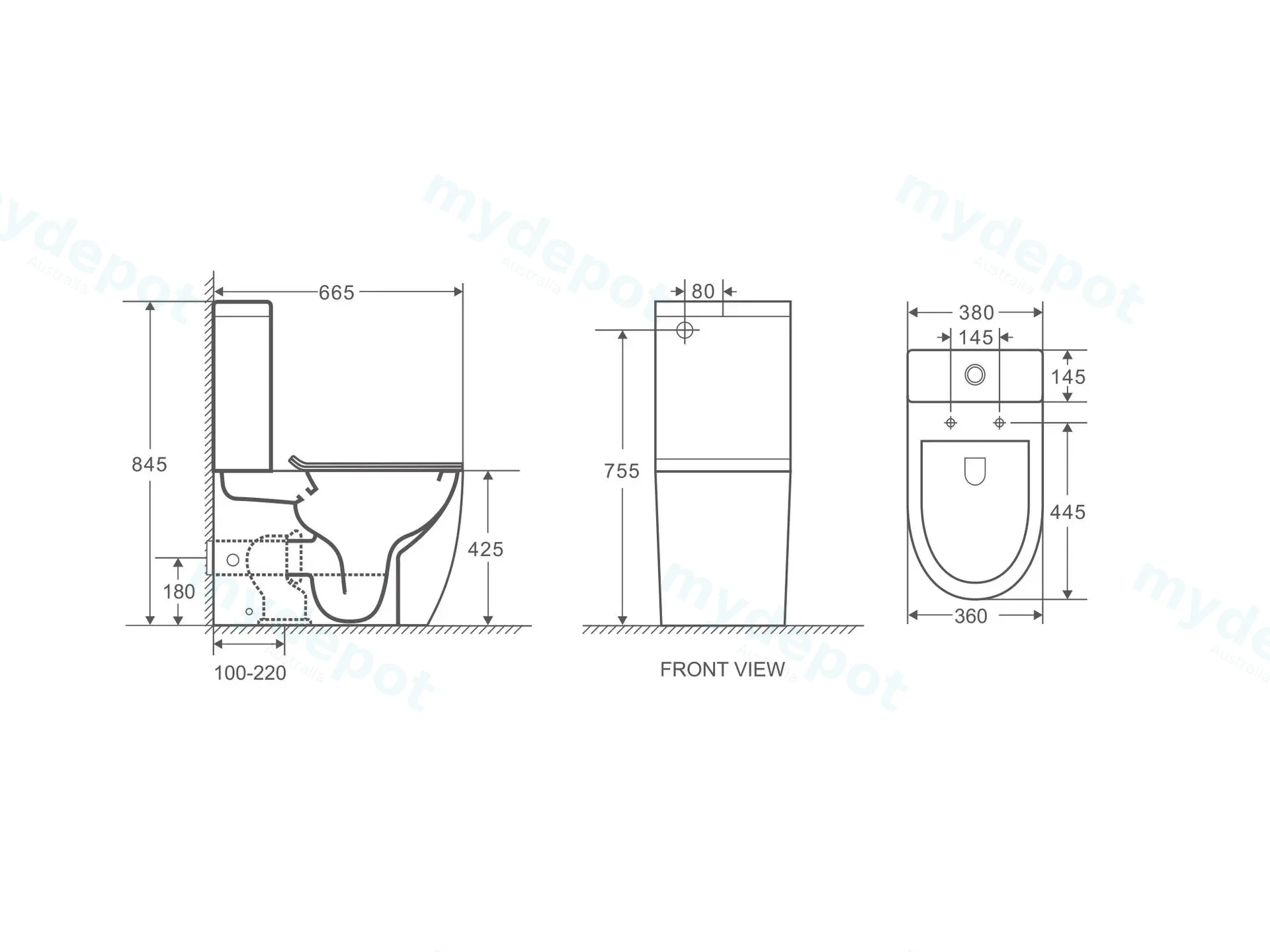 665*380*845mm Hani Back To Wall Toilet Suite (Rimless) With Slim Uf Seat Cover And Universal Inlet Cistern T3 view 2