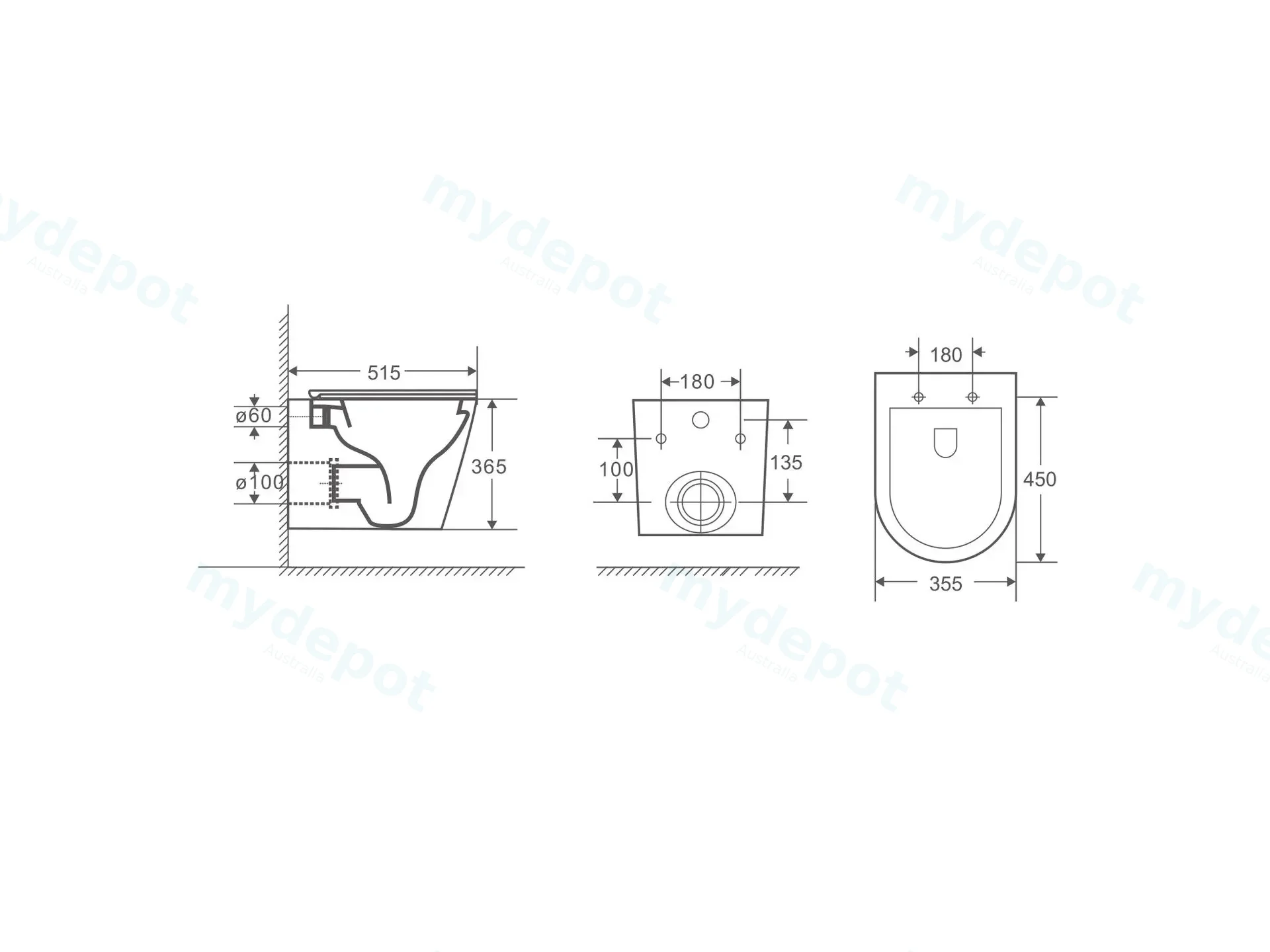 515*360*350mm Zara66 Wall-Hung Pan (Rimless) With Thick Uf Seat Cover view 4